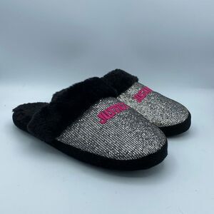Justice Sequin Silver Pink Black Slip-on Slippers Girls 6